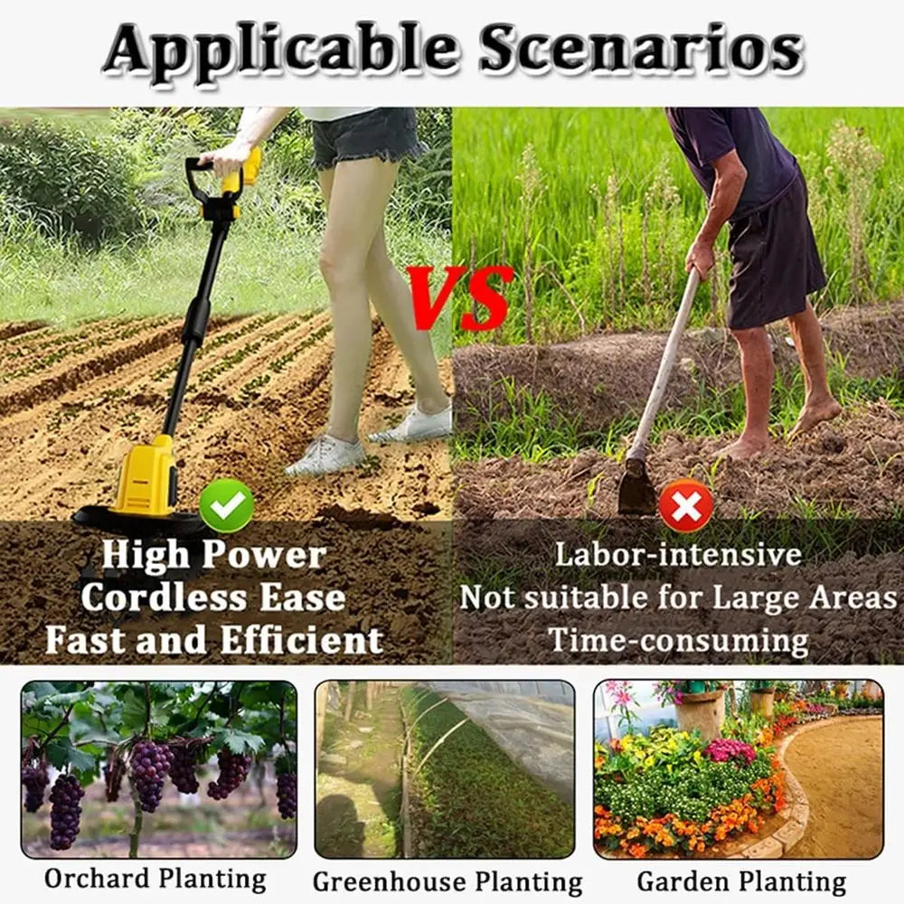9.8 Electric Garden Tiller, 250RPM, 10.5cm Width, 20V Corded Cultivator Tool