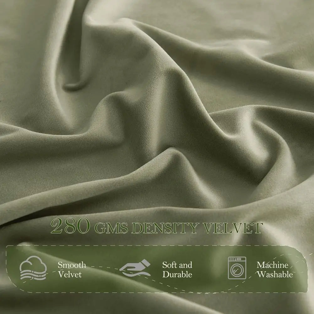 Elegant Sage Green Velvet Curtains, 52x108, Light-Blocking Panels for Living/Guest Rooms, Spring Decor