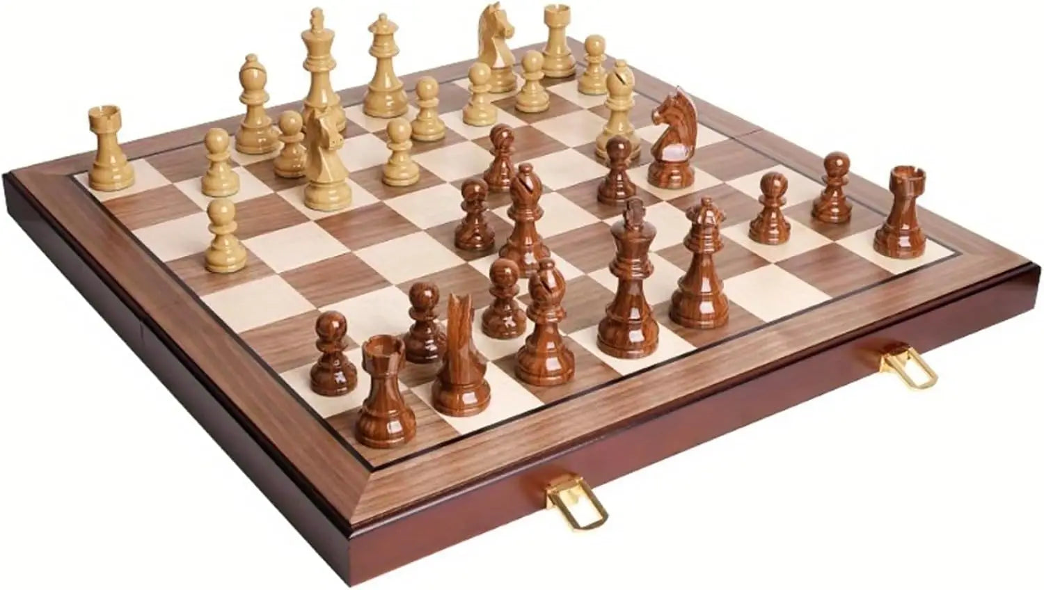 20' Extra Large Folding Chess Set - Walnut Wood Board & Weighted PVC Pieces - Portable Tournament Chess for Adults & Travel