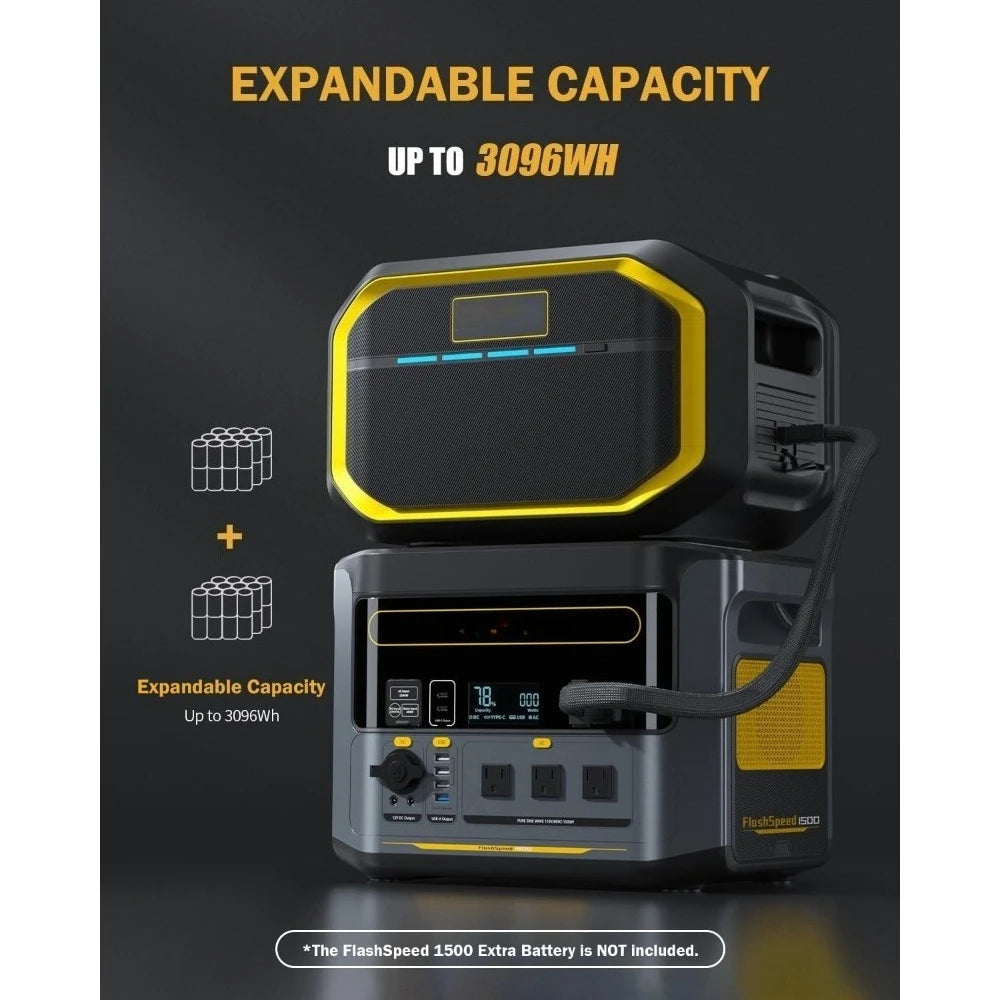 FlashSpeed 1500 Power Station 1548Wh Solar Generator 1500W(3000W Peak) Backup LFP Battery Expandable To 3096Wh Recharge