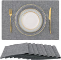 Cotton Linen Placemats Set of 8, Washable Farmhouse Table Mats for Indoor Outdoor Use, Dark Grey 13x19 Inch