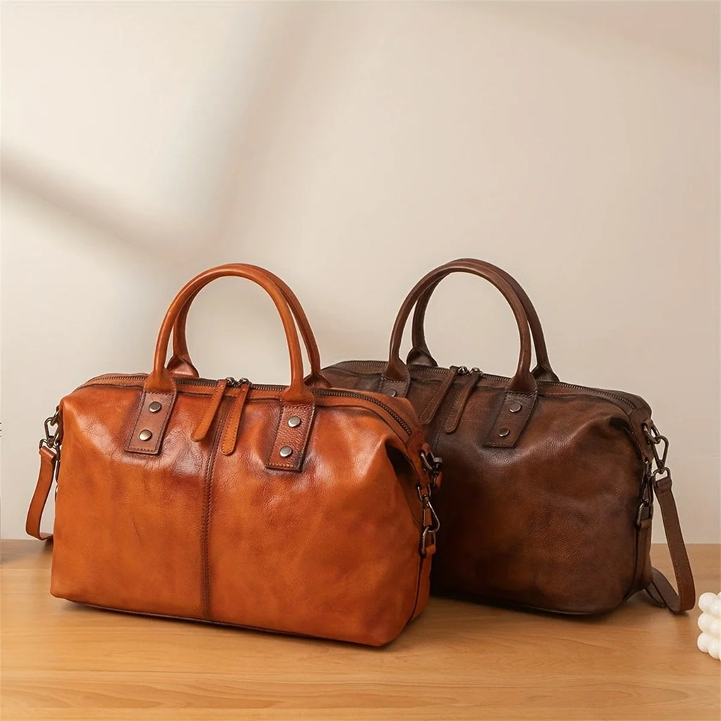 Retro Female Baotou Layer Cowhide Women's Handbag Polishing Color Single Shoulder Crossbody Bag Large Capacity