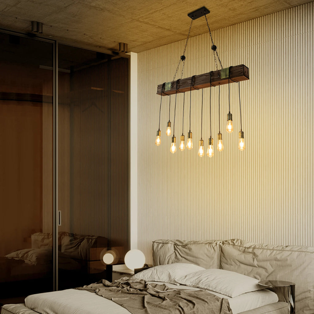 Modern 10-Light Square Chandelier Industrial Pendant Light with Adjustable Height for Dining Room Kitchen Island Bar