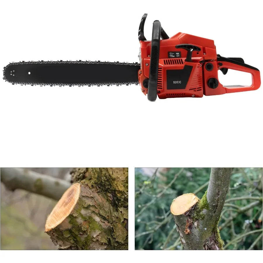 20 Inch Gas Powered Chainsaw 52CC for Farm Garden Ranch Wood Cutting with 2.2KW Gasoline Handheld Cordless Chain Saw Set in Bla
