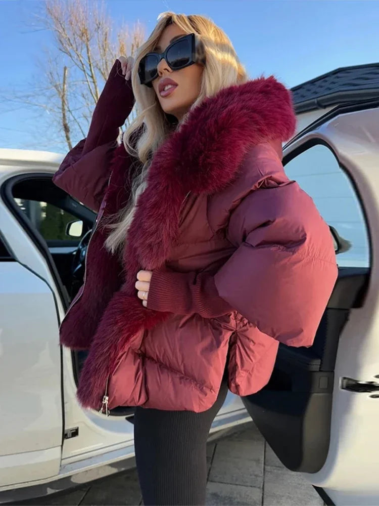 Women Faux Fur Patchwork Padded Jacket Warm Daily Hooded Zipper Cropped Coat Lady New Winter Elegant Fashion Street Outwear 2025