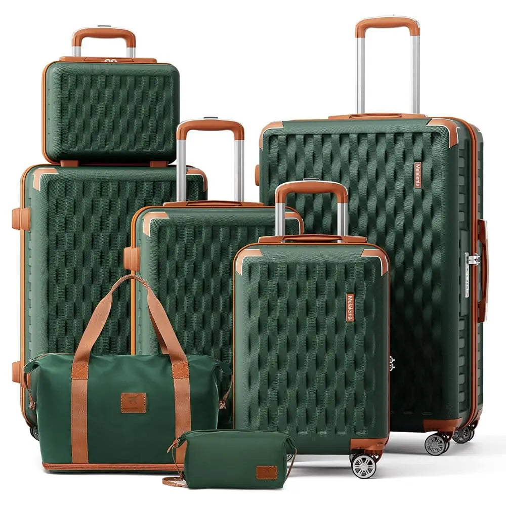 Melalenia 7-Piece Travel Luggage Set, Hard Shell Lightweight Durable Suitcase with Duffel Bag and Toiletry Bag, TSA Lock