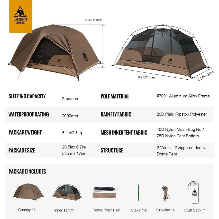 2 Person Backpacking Tent Shelter Free Standing Lightweight Waterproof 3 Season Camping Tent for Outdoor Hiking Mounta