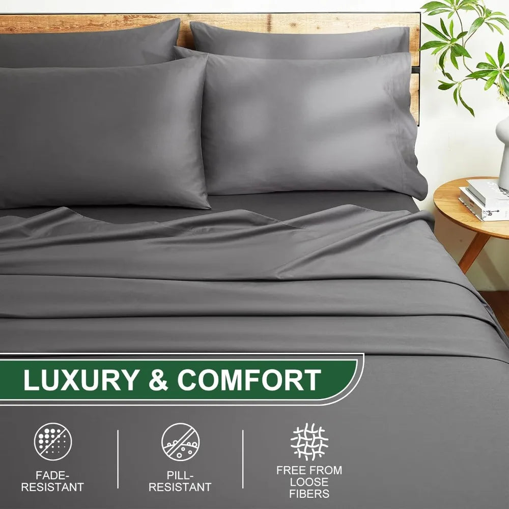 Ivellow 100% Egyptian Cotton Sheets King Size Set - 1200 Thread Count 6 PC 18 Deep Pocket King Size Bed Sheet Set，Durable Hotel