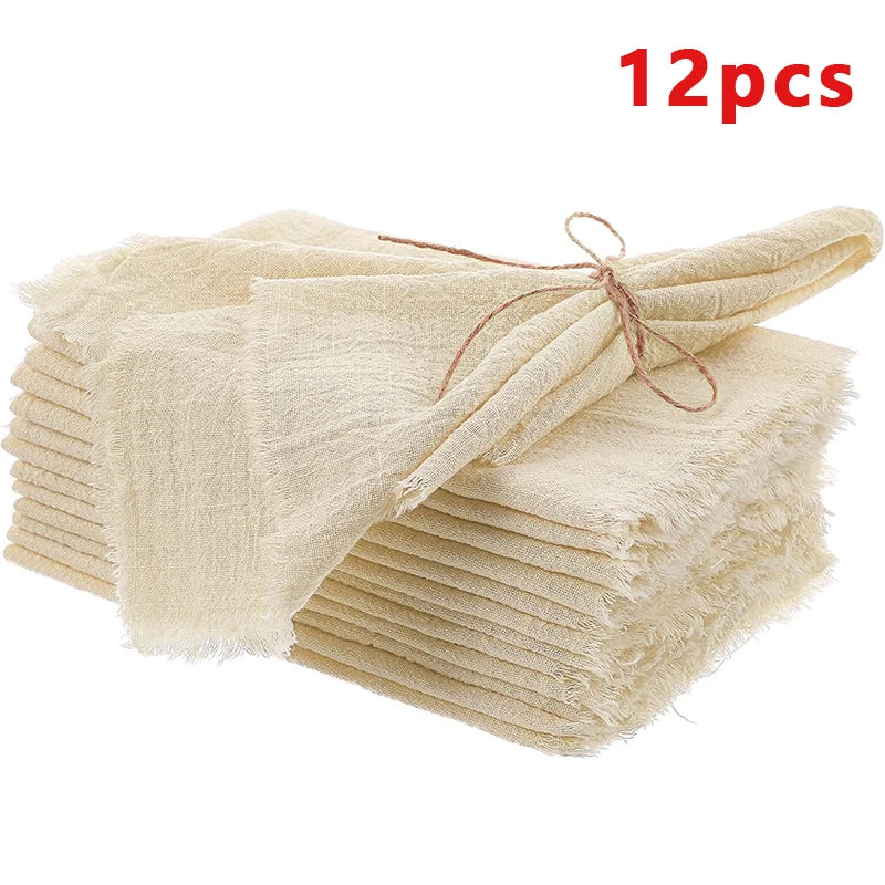 6/12pcs Vintage Rustic Napkins Retro Burr Soft and Absorbent Napkin Cloth Linen for Wedding Party Table Decorations 32x32cm