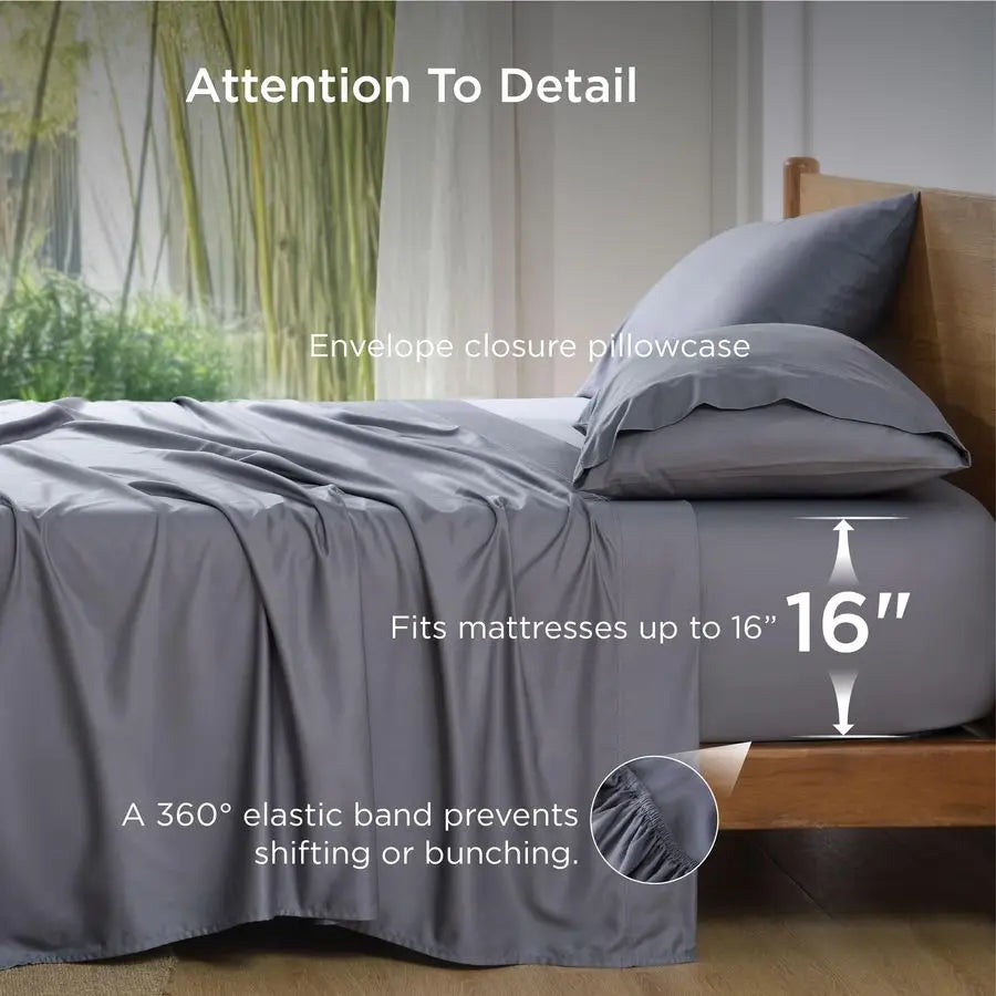 King Size Sheets Set, Cooling Sheets for Hot Sleepers, Rayon Derived from Bamboo, Breathable amp Soft, Deep Pocket Up to 16 Inch