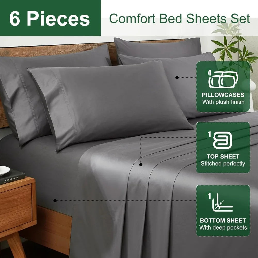 Ivellow 100% Egyptian Cotton Sheets King Size Set - 1200 Thread Count 6 PC 18 Deep Pocket King Size Bed Sheet Set，Durable Hotel