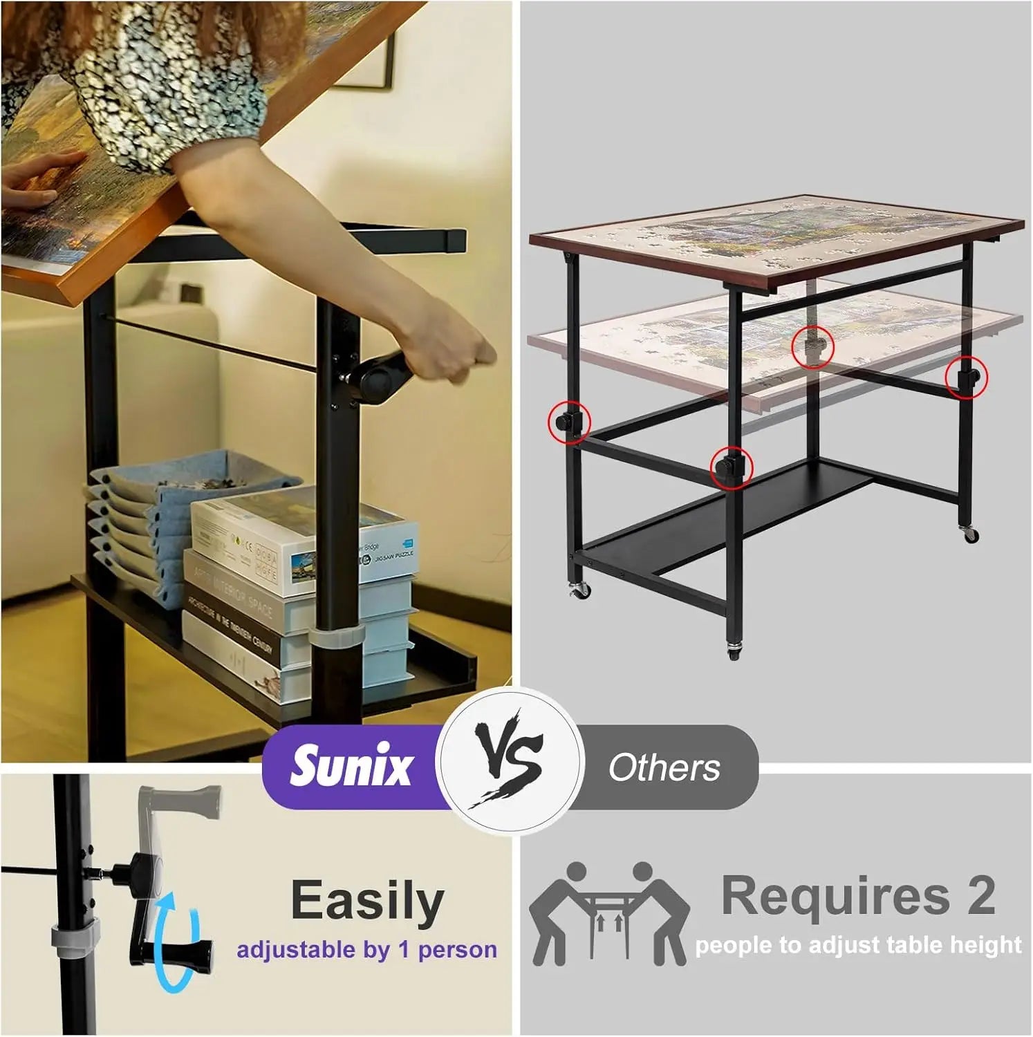 1500 Pieces Jigsaw Puzzle Table with Legs, 36"x26" Adjustable Height Puzzle Board with Cover & 6 Sorter Tray, 12-Tilting-Angle P