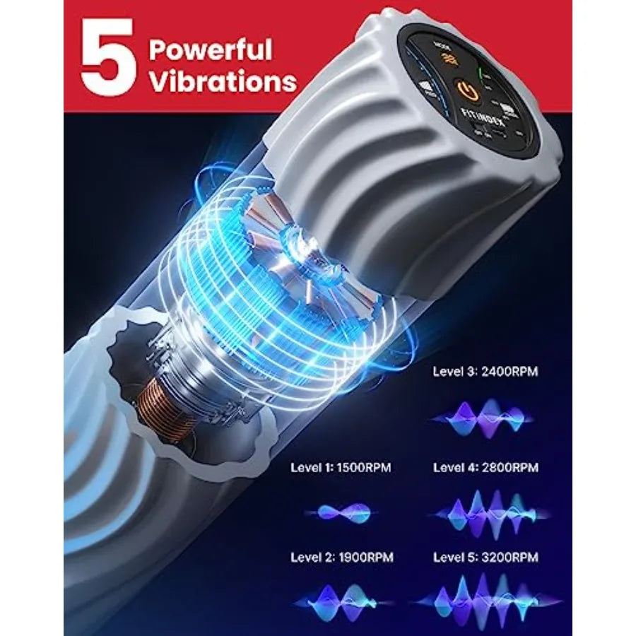 Vibrating Foam Roller for Back Pain FSAandHSA Eligible 5-Speed Muscle Massage Exercise Muscles Deep Tissue Physical Therapy Pil