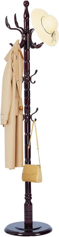 Solid Wood Coat Rack, Free Standing Hall Coat Tree with 14 Hooks, 3 Height Options, 300lbs Load, Stury Base, Clothes Rack for En