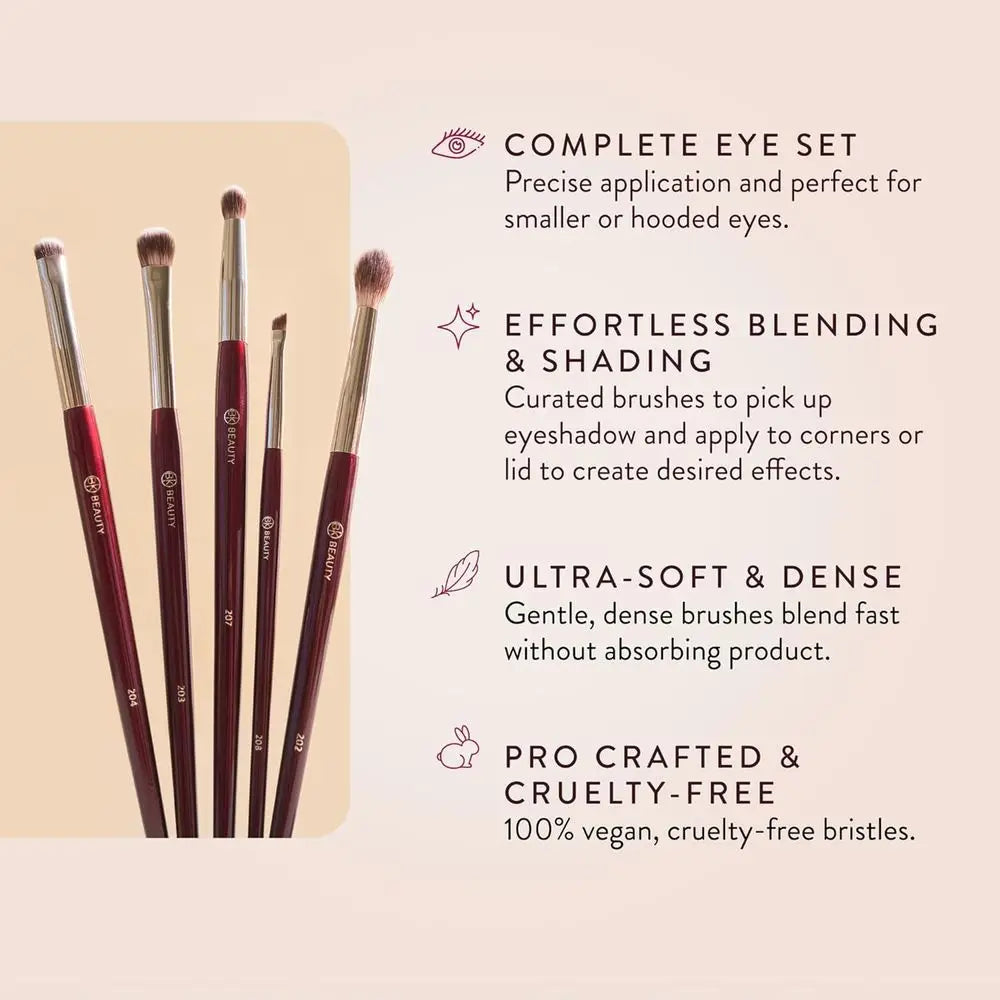5-Piece Eye Makeup Brush Set: Blending, Smudging, and Lining Brushes for Precise Application