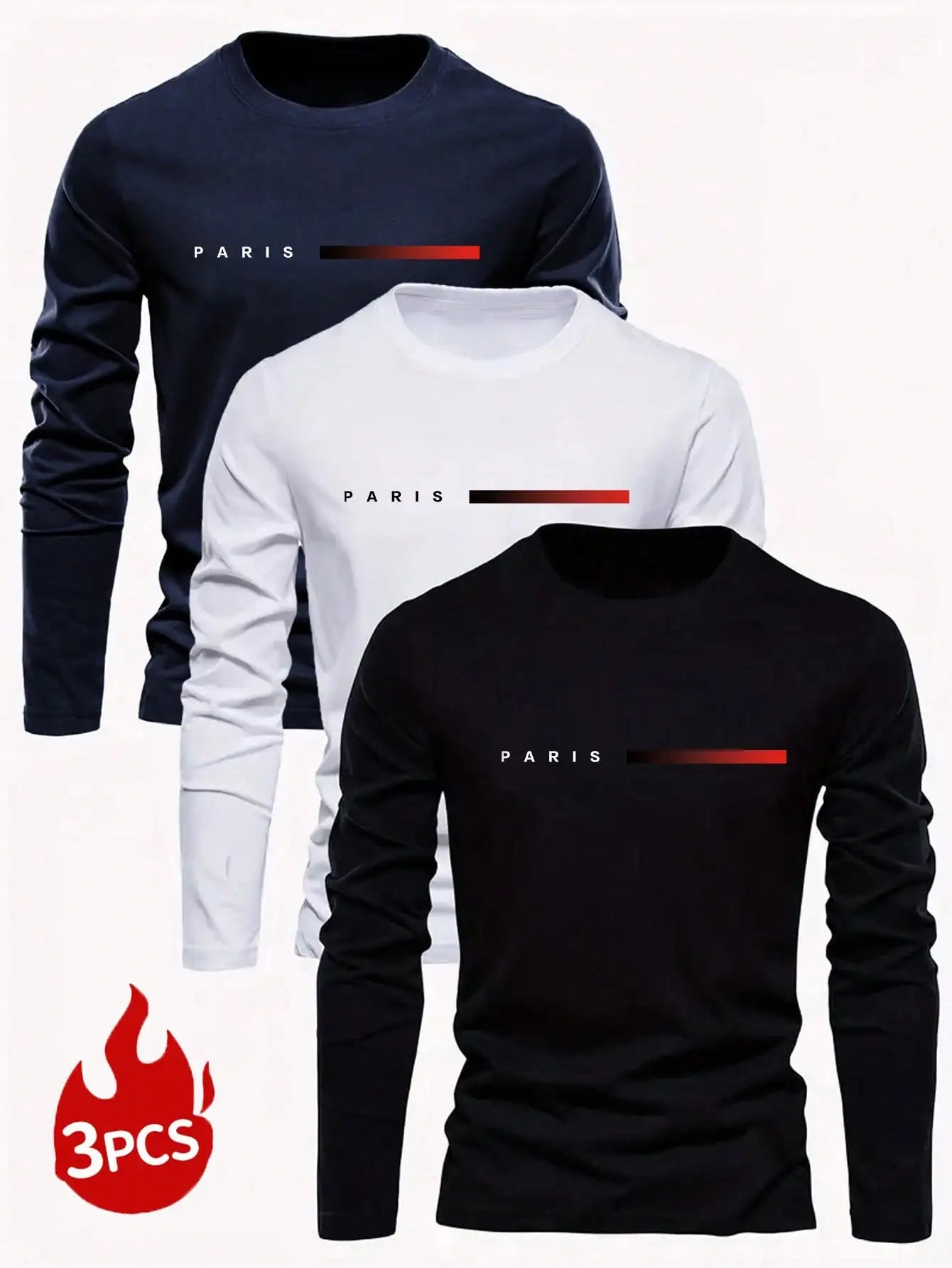 3pcs Men's Minimalist Letter Print Long Sleeve T-Shirts for Casual Daily Wear, Autumn Fall Style