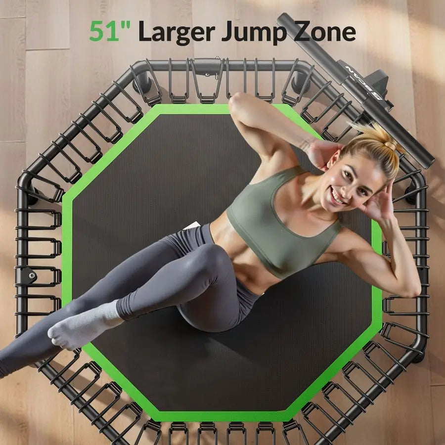 51 Octagonal Mini Trampoline, Max Load 450 LBS Fitness Trampoline with TAdjustable Handle Bar, Silent Bungees, Larger, More Stab