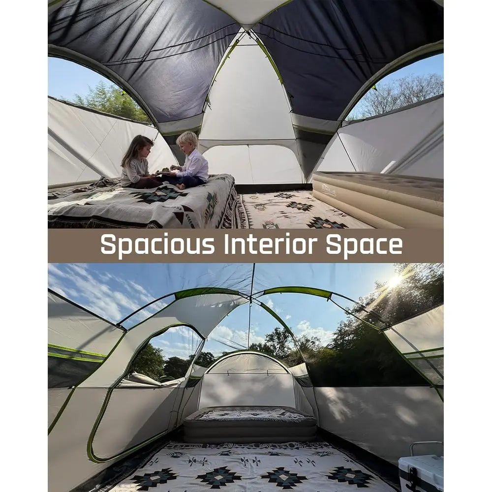 8-Person Family Camping Tent with 3 Rooms: Waterproof and Semi-Freestanding Dome Tent for Outdoor Adventures with Spacious Inter