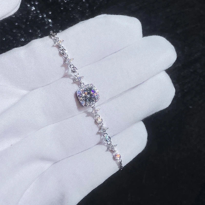 18K Real Platinum Moissanite one carat bracelet PT950 diamond bracelet square bag star and moon bracelet Wedding Jewelry