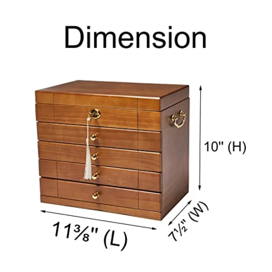 Wooden Jewelry Box for Women Organizer Box of Solild Wood with Combo Lock for Jewelries Watches Necklace Ring Storage Box Light