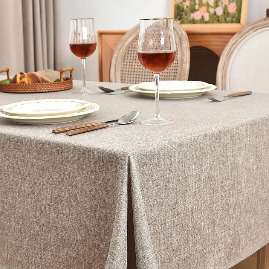 Faux Linen Tablecloths Rectangle 60 x 102 Inch 2 Pack Neutral Table Clothes for 68 Foot Tables, Nature Faux Burlap Kitchen Table
