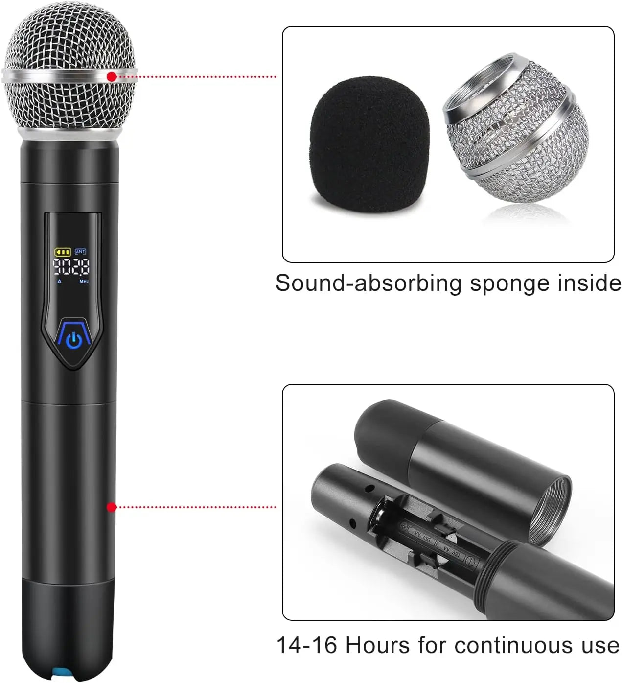 Wireless Microphone System, Metal UHF Dual Handheld, 20 Channels, Professional Cordless Mic for Church, DJ, Karaoke, Wedding