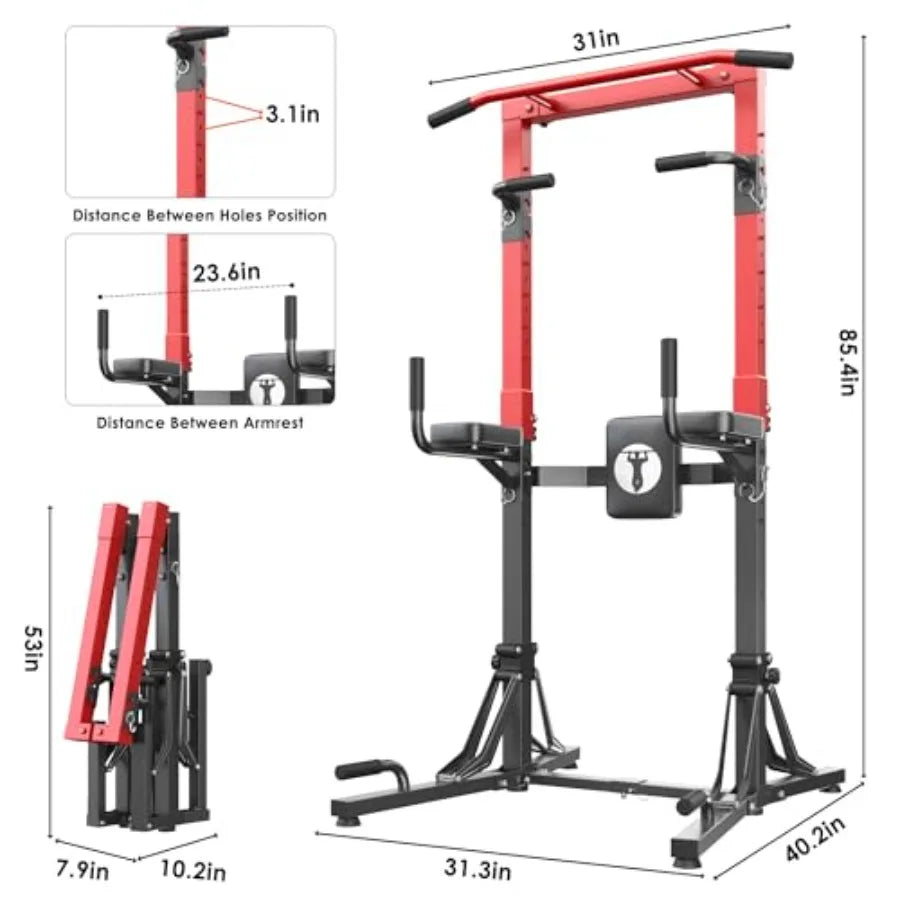 DlandHome Foldable Power Tower Pull Up Bar Station for Home Gym Workout Multi-Function Adjustable Height Pull Up Dip Stand Blac