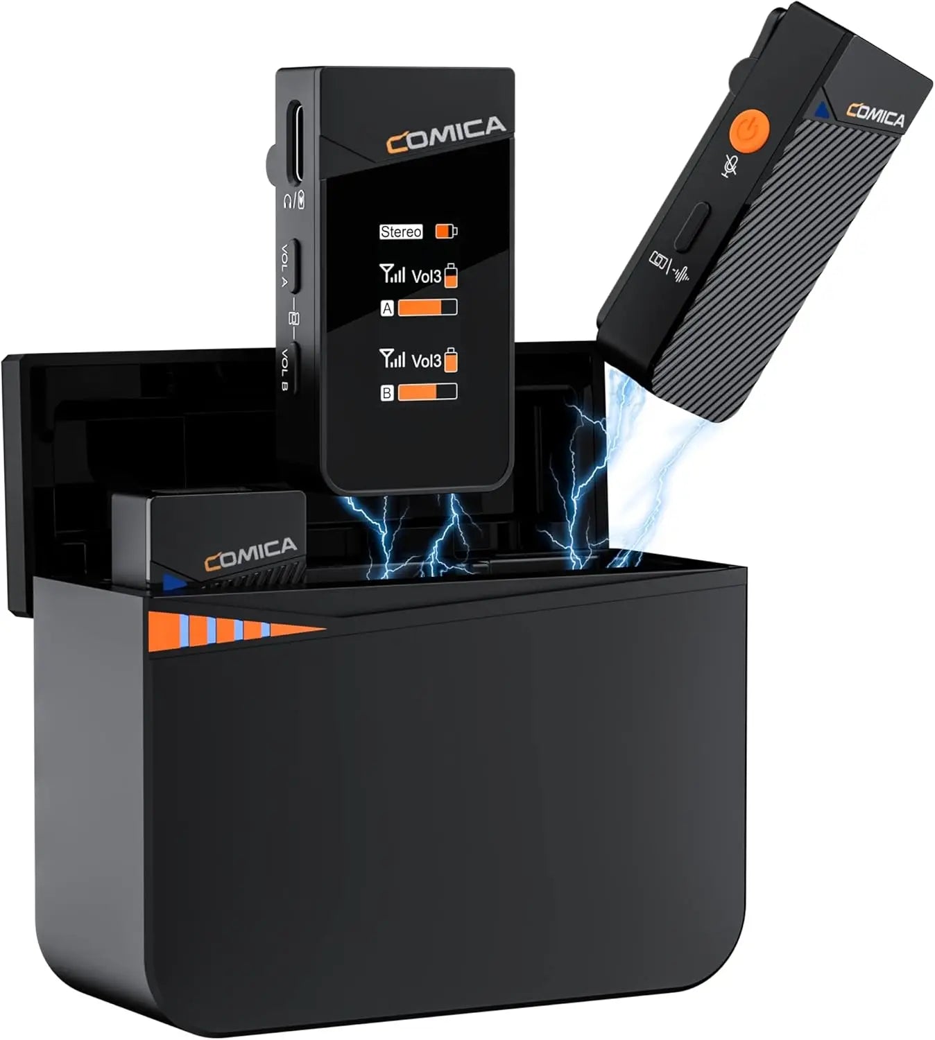 Vimo C3 Wireless Lavalier Mic - Noise Cancelling, Mute, Gain Adjust for iPhone, Android, DSLR, Vlogging