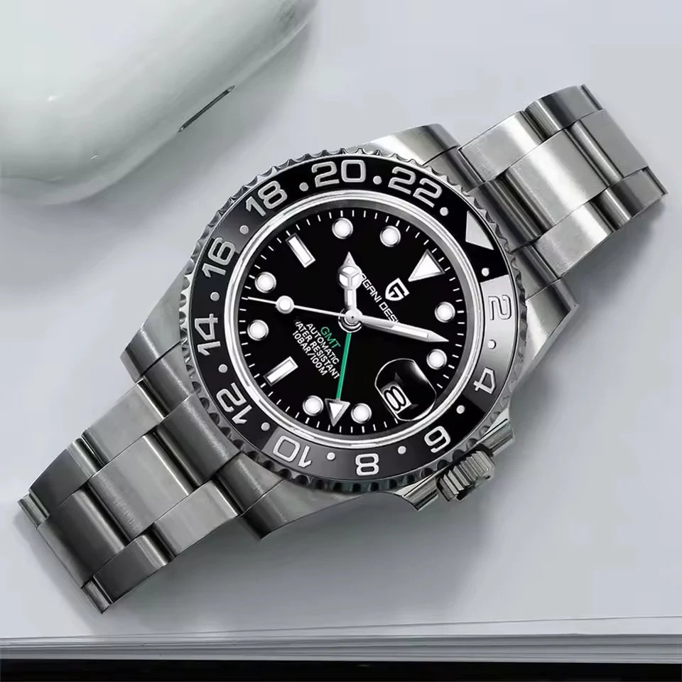 New PAGANI DESIGN GMT Automatic Wristwatch Stainless Steel 100M Waterproof Watch Top Brand 40mm Mechanical luminous Watch Men