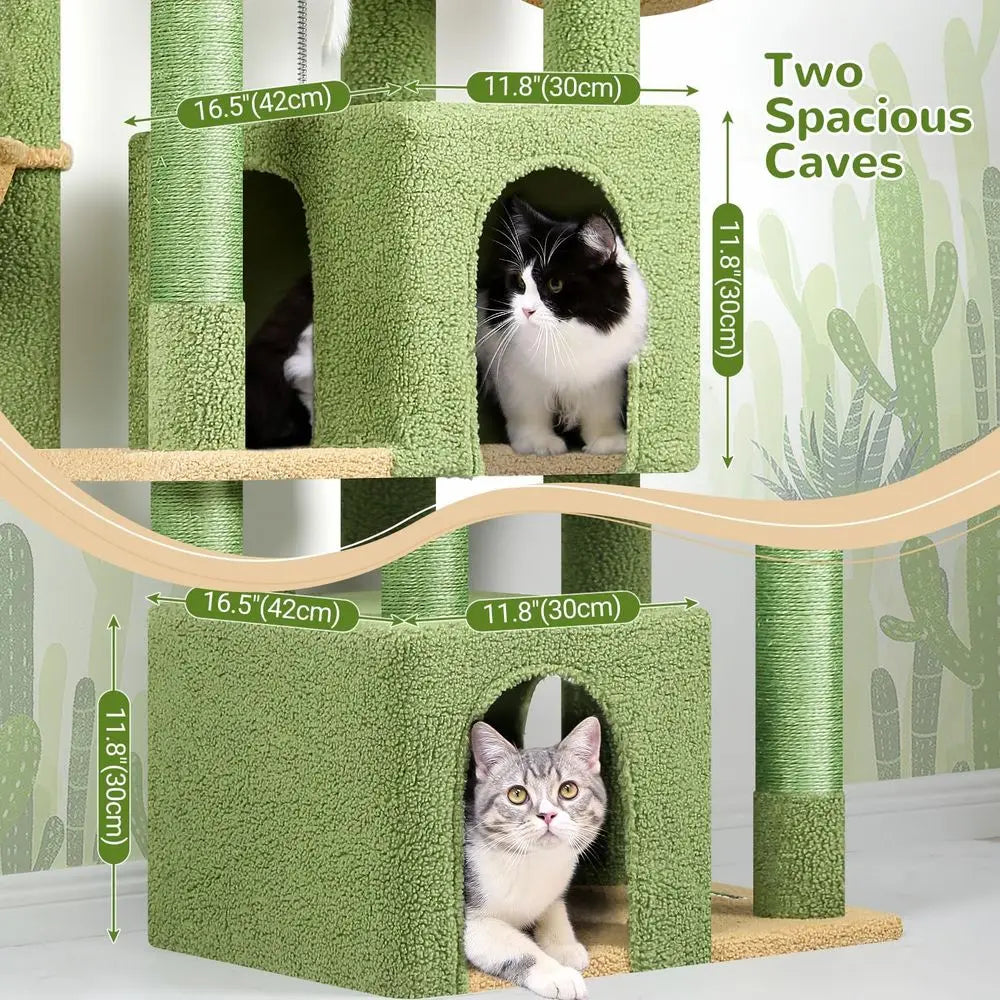Sturdy 68 Cat Tower for Large Indoor Cats, Heavy-Duty with Extra Large Platform and 5 Scratching Posts, Green S68