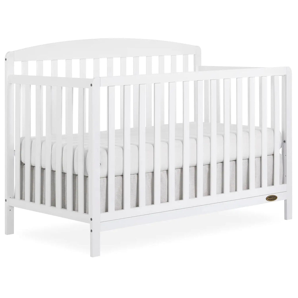 5-in-1 Convertible Full-Size Baby Crib in White, Converts to Toddler & Bed, Sustainable Pinewood, Adjustable Mattress