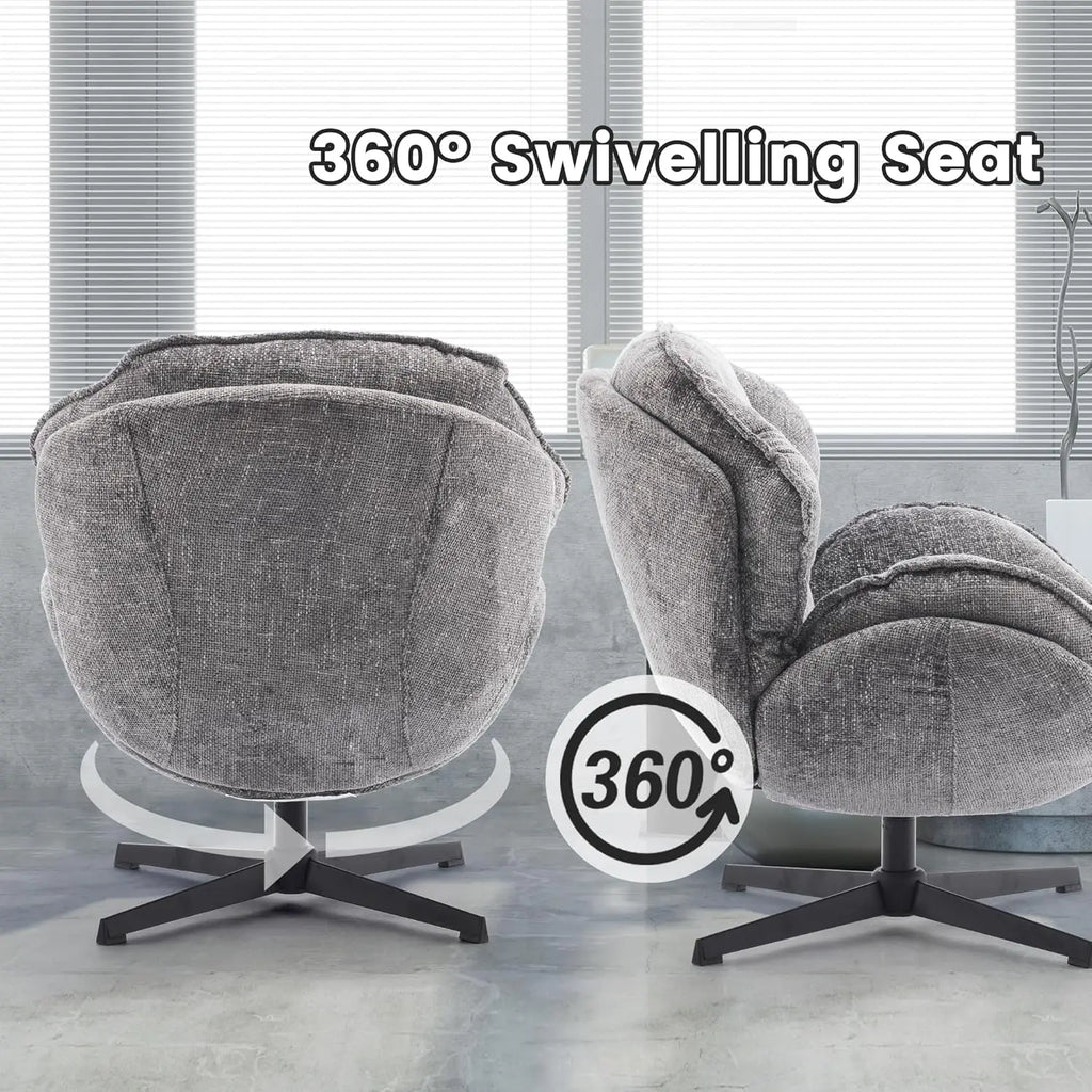 Swivel Accent Chair, Upholstered Armchair with Metal Legs, Gray