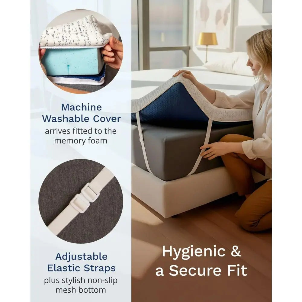 Memory Foam Mattress Topper Queen - High Density Ventilated Mattress Pad - Premium Removable Rayon Cover