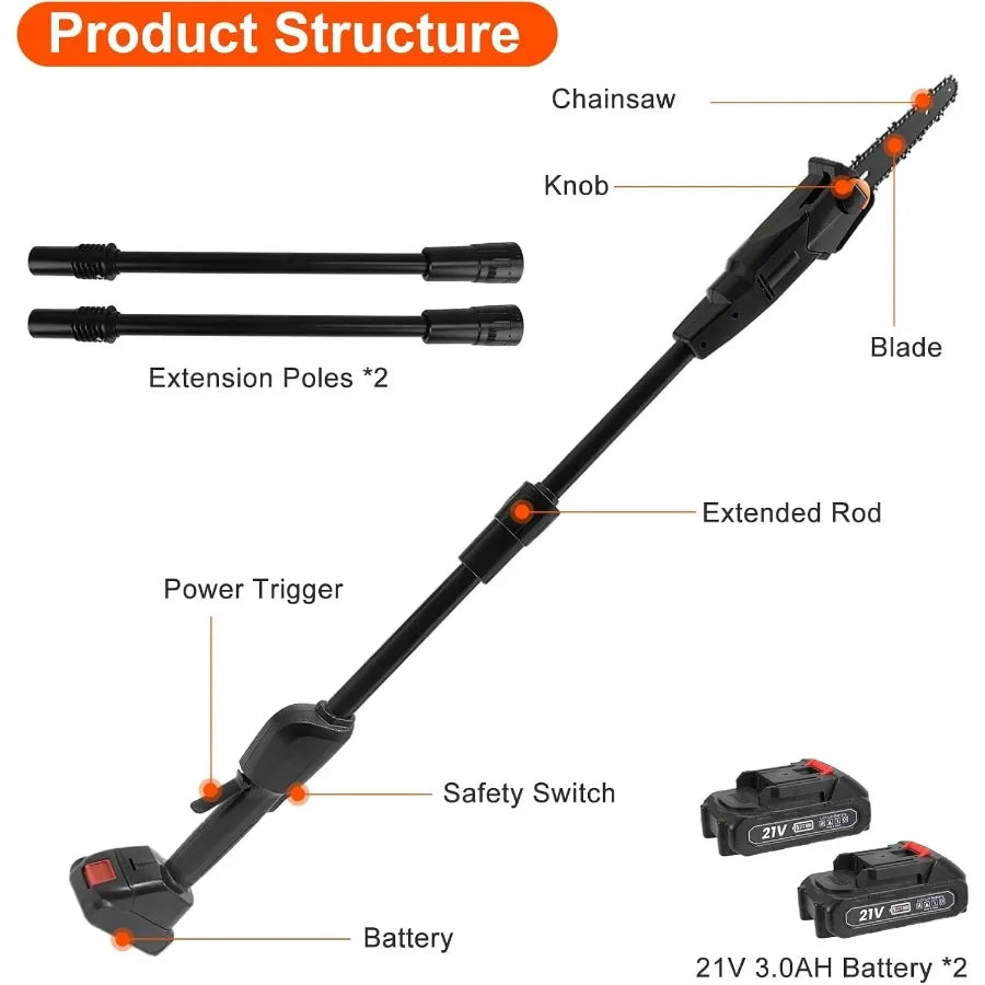 Pole Saw 2025 Upgraded 6Inch Cordless Pole Saws for Tree Trimming and Garden Maintenance 13Feet MAX Reach Electric Pole Saw wit