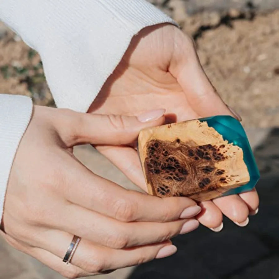 Engagement Ring Box Double Rings - Unique Jewelry Box and Organizer Epoxy and Wood Handmade Display Case for Women Girlfrie