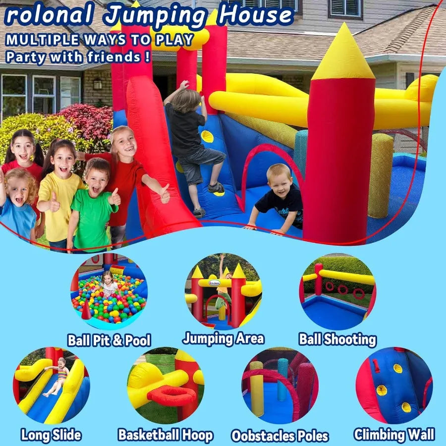 Bounce HouseInflatable Bouncer with Air Blower for 310 Outdoor and Indoor Jumping Castle with Long Slide Trampoline Obstacles C