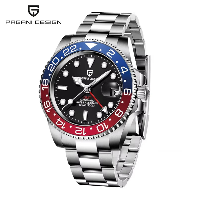 New PD-1662 PAGANI DESIGN GMT Automatic Wristwatch Stainless Steel 100M Waterproof Men Watch Top Brand 40mm Mechanical Watch Men