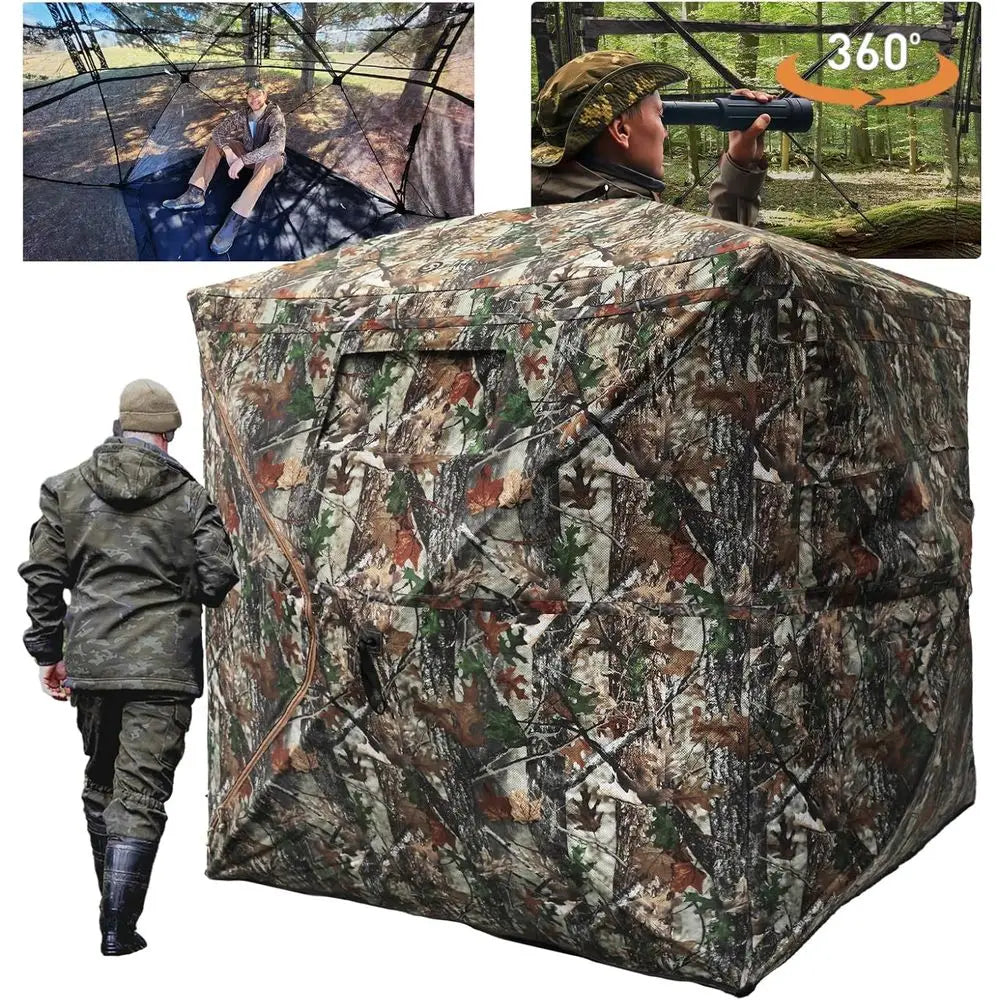 Portable 360-Degree See-Through Hunting Blind with Floor Mat and Carrying Bag for 2-4 Person Use