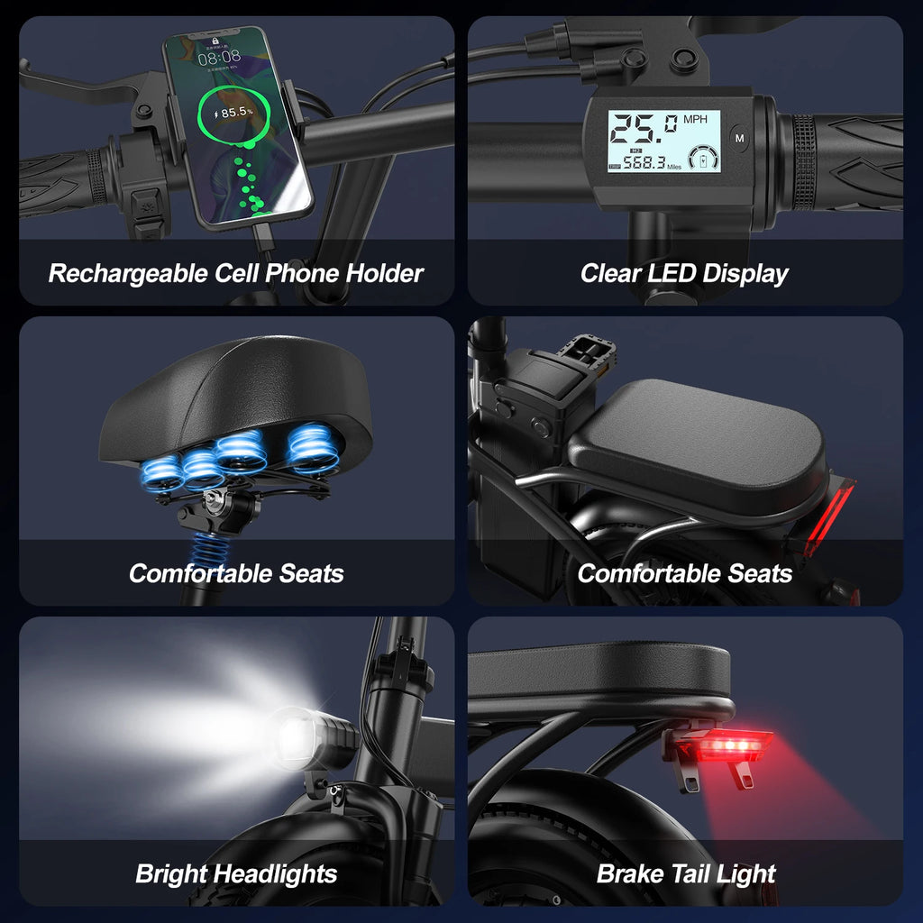 14" Mini Folding Electric Motorcycles E Bike for Adults, 450W Peak Motor Ebike 20Mph 10.4AH 15AH Adults Electric Bicycle