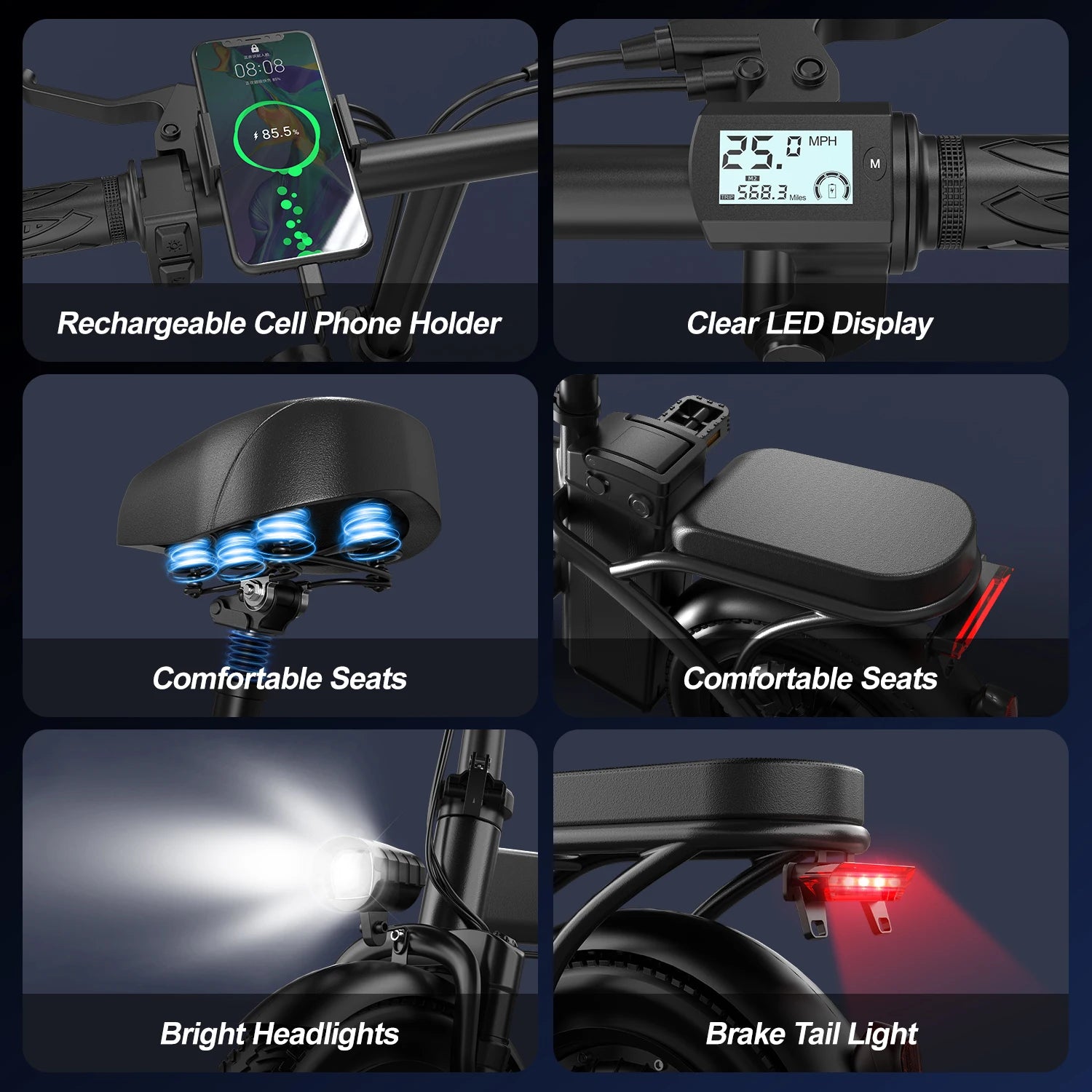 14" Mini Folding Electric Motorcycles E Bike for Adults, 450W Peak Motor Ebike 20Mph 10.4AH 15AH Adults Electric Bicycle