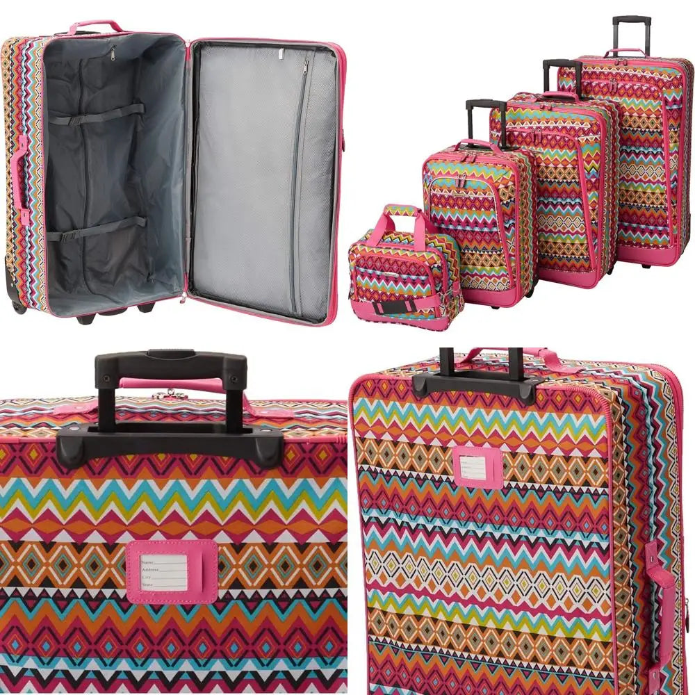 Tribal Design 4-Piece Luggage Set with Telescoping Handles: 14, 19, 24, 28 Softside Cases