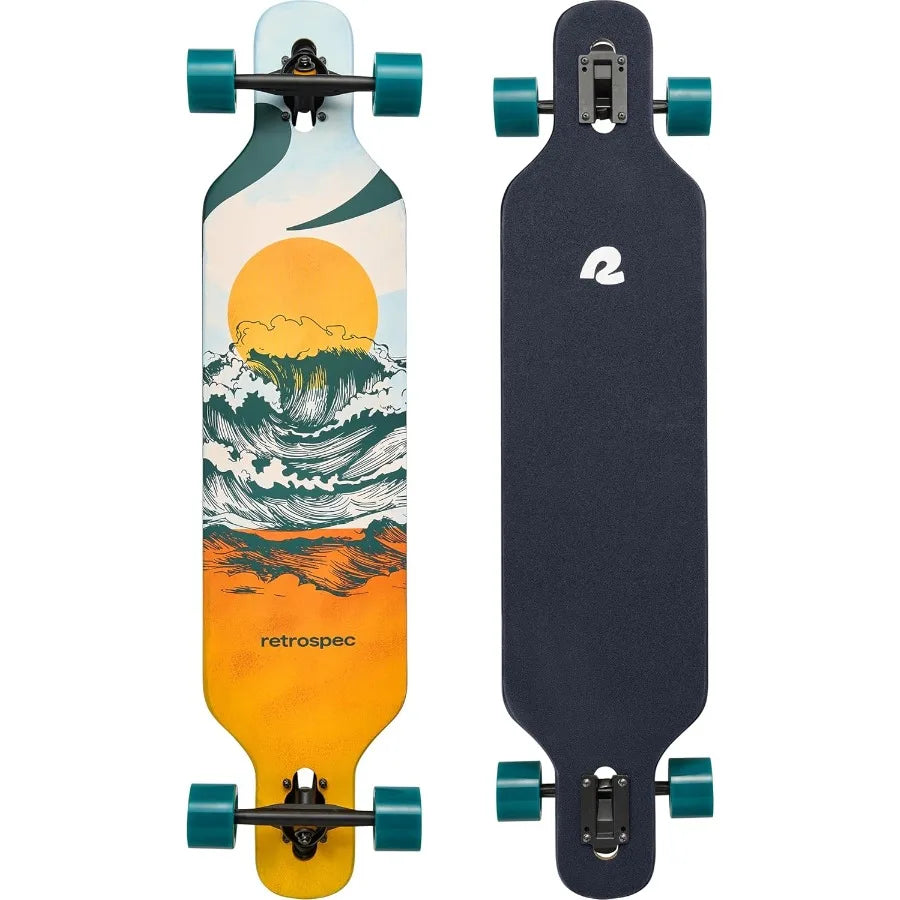 Rift Drop-Through Longboard Skateboard Complete Canadian Maple Wood Cruiser w/Drop-Through Trucks for Commuting Cruising Carvin