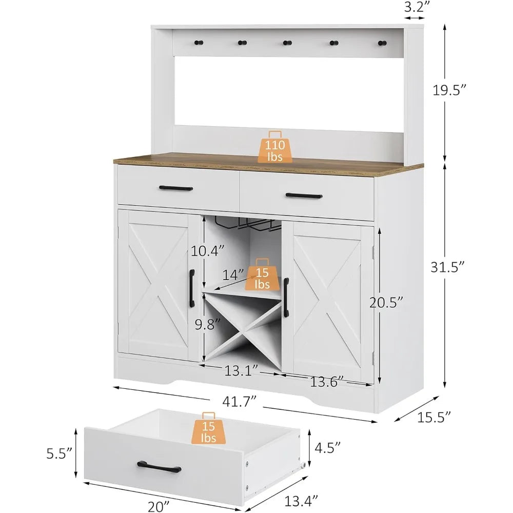 Large Kitchen Storage Cabinet with 2 Drawers, 41.7L x 15.5W x 47H, Coffee Bar Buffet Table