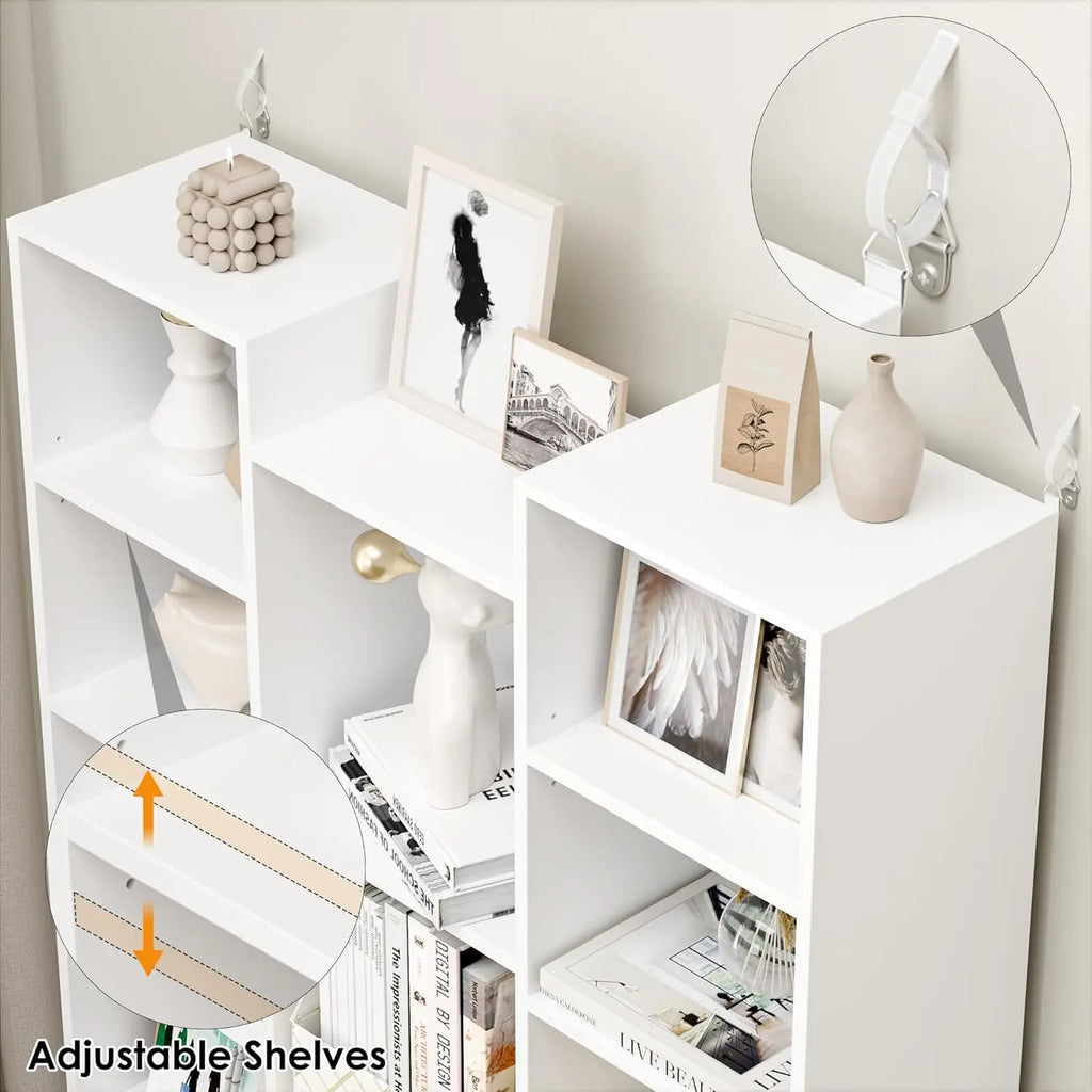 Triple Wide 8 Tier Media Storage Tower Rack, 71’’ Large CD DVD Storage Tower Rack with Adjustable Shelves, White Bookshelf,White