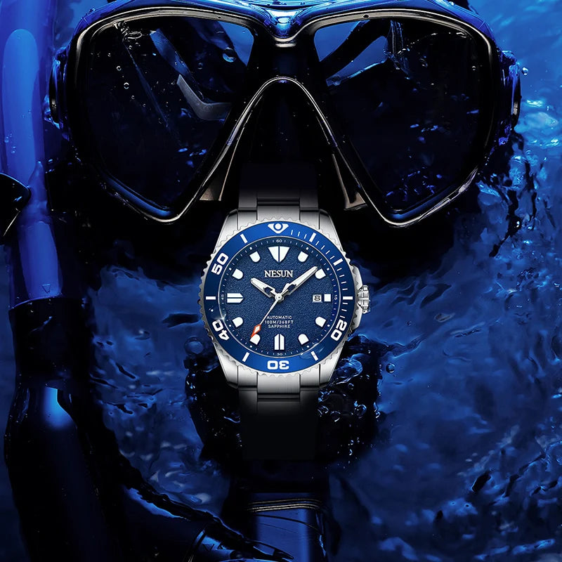 Nesun Men's mechanical watch, stainless steel automatic mechanical watch, waterproof luminous watch, men's business style wrist