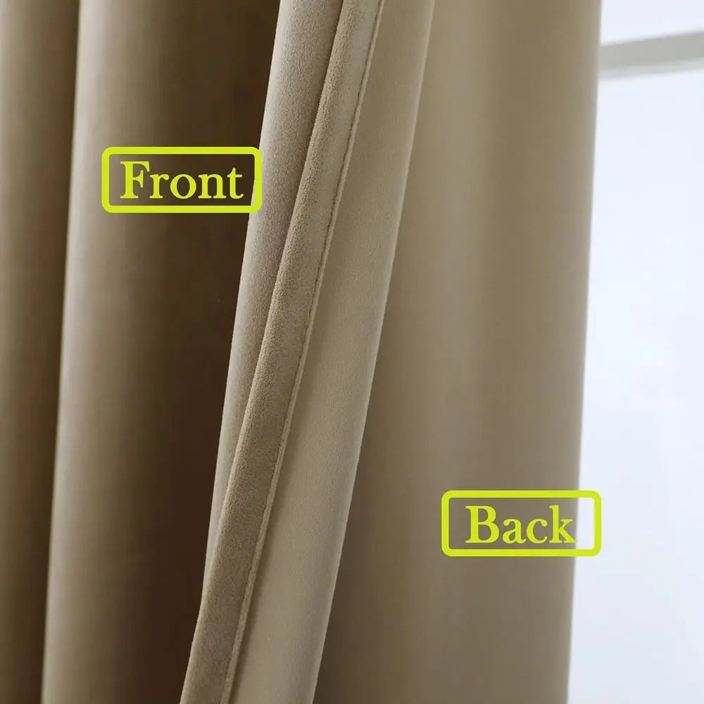 Luxury Taupe Velvet Curtains with Grommet, Light Blocking, 52x108, 2-Panel Set for Privacy in Home Office/Dining/Hall