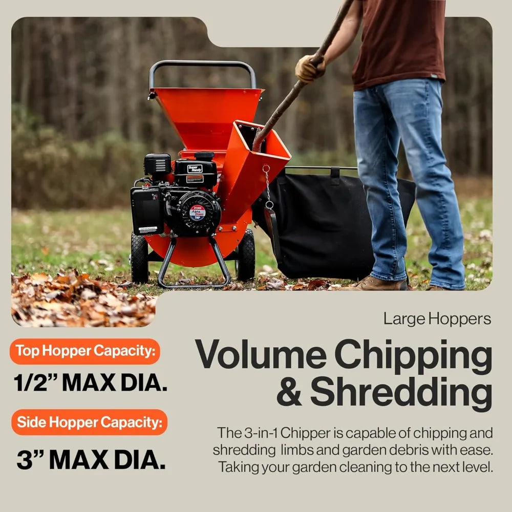 Wood Chipper Shredder Mulcher Ultra Heavy Duty 7HP 3 in 1 Multi-Function 3" Inch Max Capacity