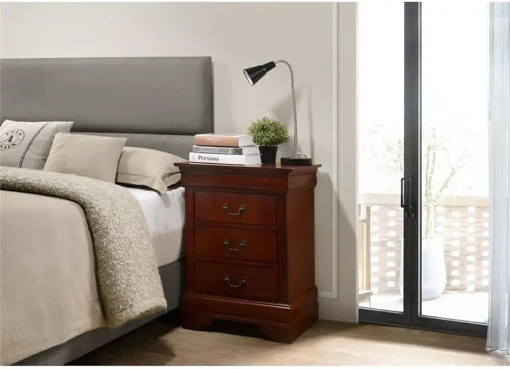 Louis Phillipe 3 Drawer Nightstand in Cherry
