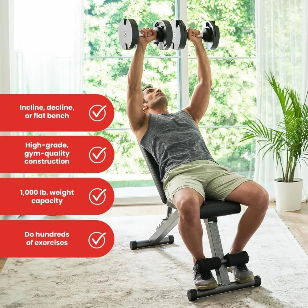 5 in 1 weight bench, adjustable and folding for bench press, strength training and full body workouts