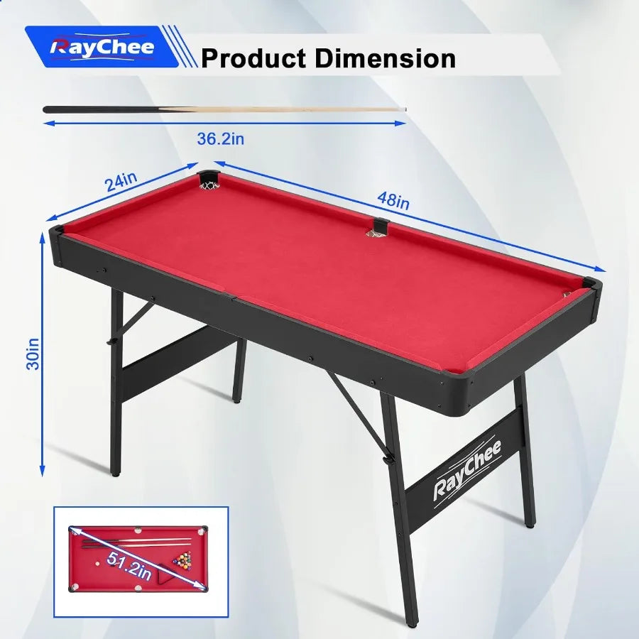 Portable Folding Pool Table with Locking Legs and Adjustable Feet Mini Billiard Game for Adults and Includes Balls Cues Triangl